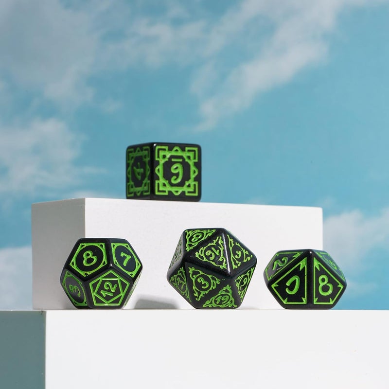 Poludie DND Dice Set -D&D Polyhedral Dice (7 Pcs) Druid Dice with Leather Dice Bag for Role Playing Dice Games RPGs(Druid - Black Green) - Image 3